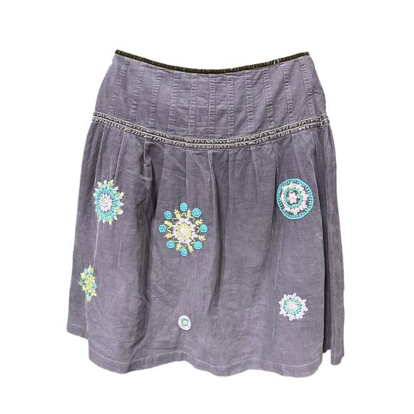 Boden Embroidered Pinwale Dusty Purple Skirt A Line Corduroy Flowers 10 R Fairy - Picture 1 of 9